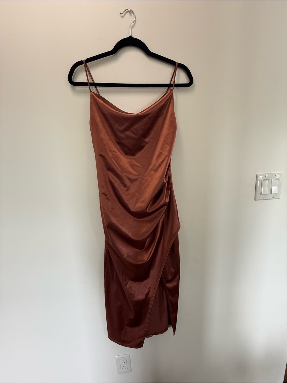 Eclipse Satin Cowl Midi Dress in Copper